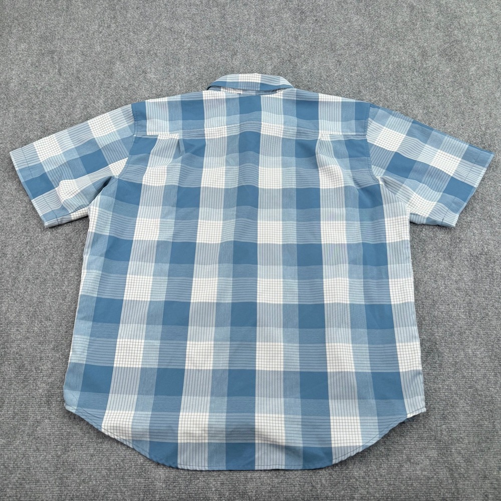 Orvis Shirt Mens Extra Large Blue White Plaid Button Up Short Sleeve Fishing - Picture 10 of 11